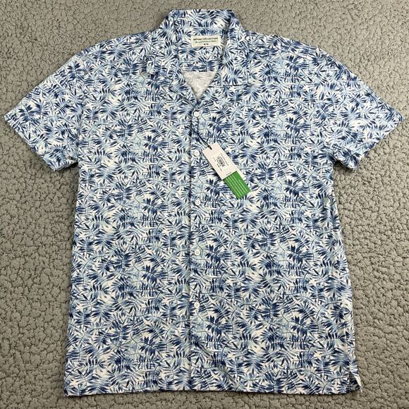 Report Collection Shirt Men Medium Blue Camp Hawaiian Tropical Sustainable NEW - Picture 1 of 8